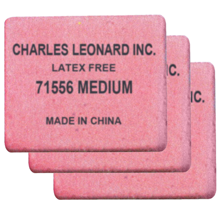 CHARLES LEONARD Medium Synthetic Pink Block Erasers, PK180 71556